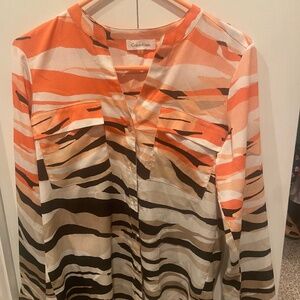 Calvin Klein blouse women small pink black zebra stripes